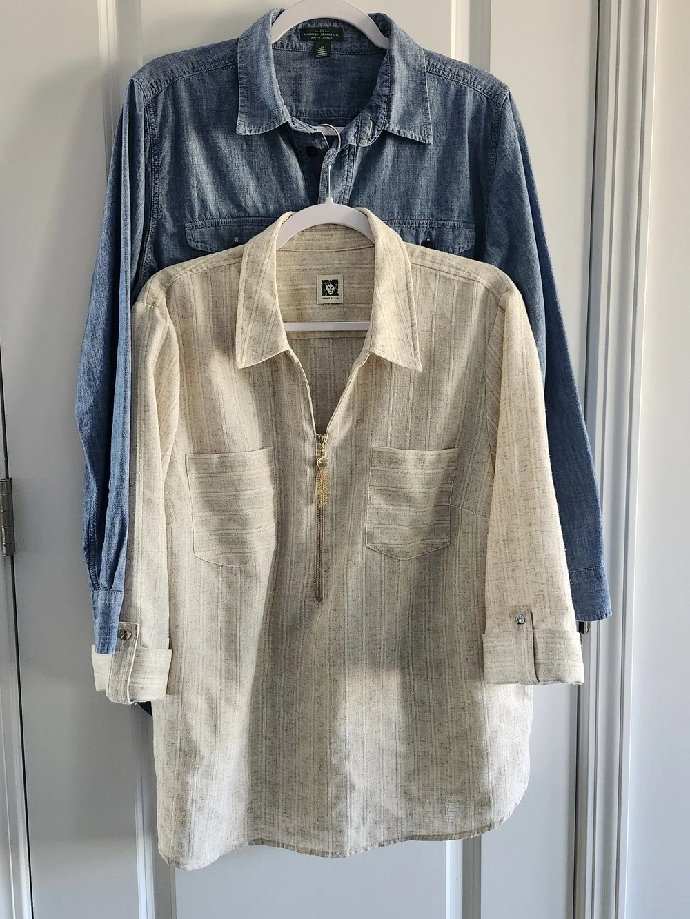 Lot of 2 Shirts Lauren Ralph Lauren & Anne Klein Chambray and Linen Blend - Picture 2 of 12